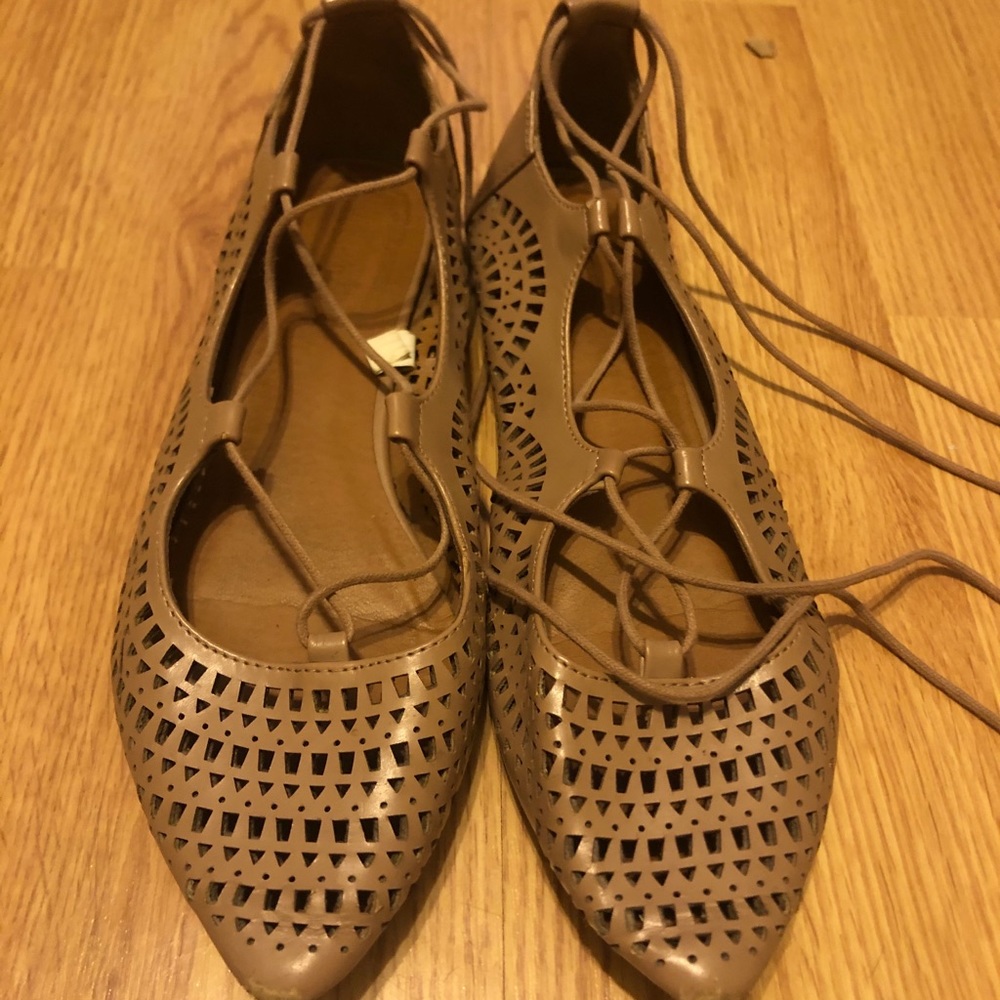 Neutral lace up flats